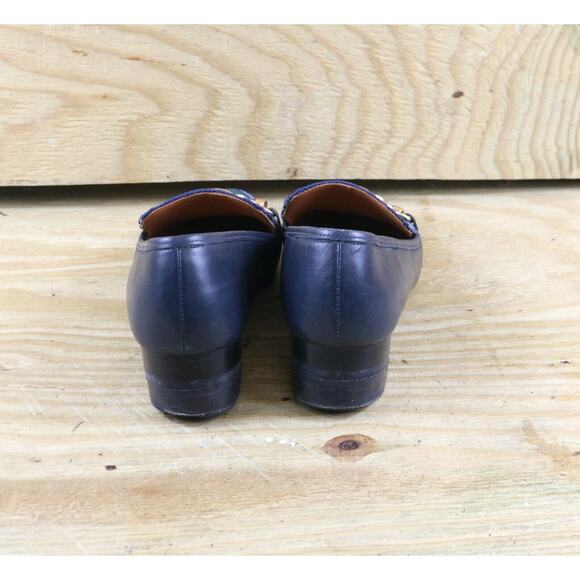 Tory Burch Loafers Women 7 M Blue Leather Green Rhinestone Jessa Horse Bit Flats - Picture 4 of 10